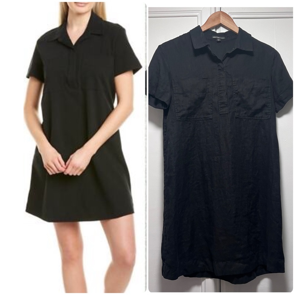 James Perse 100% Linen Tunic Shirt Dress Sz XS Mini Short Black Cruise Vacation